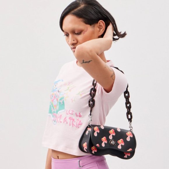 Coachtopia Wavy Dinky Leather Mushroom Print Chain Crossbody Purse Coach - Picture 5 of 16